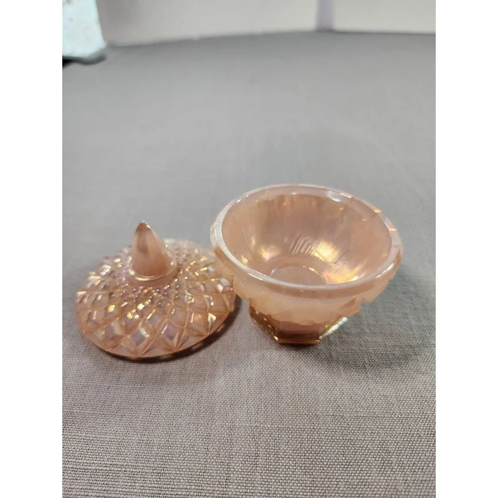 vintage Orange pressed glass covered trinket box